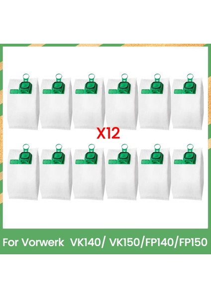 Vorwerk VK140/VK150/FP140/FP150 Dik Elektrikli Süpürge Yedek Parçaları Için 12 Adet Yedek Tek Kullanımlık Toz Torbası Seti (Yurt Dışından)