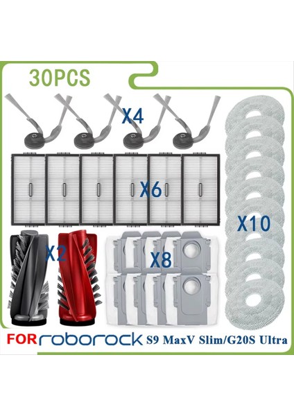 Roborock S9 Maxv Slim / G20S Ultra Vakum Aksesuarları Kiti Ana Silindir Yan Fırça Filtre Paspas Bezi Toz Torbası (Yurt Dışından)