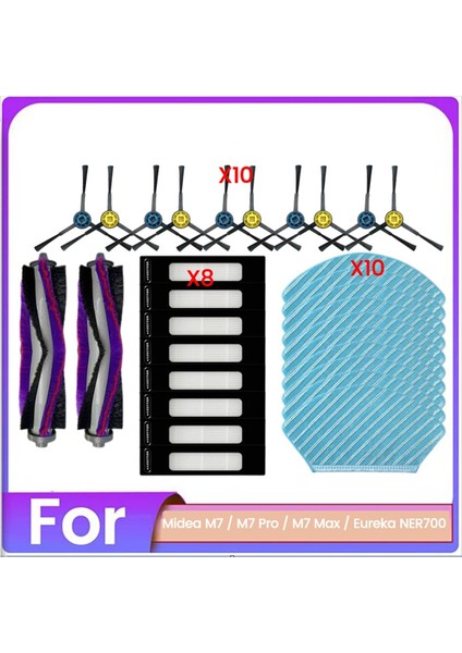 Midea M7 / M7 Pro / M7 Max / Eureka NER700 Elektrikli Süpürge Yedek Parçası Ana Yan Fırça Filtresi Paspas Bezi Seti (Yurt Dışından)