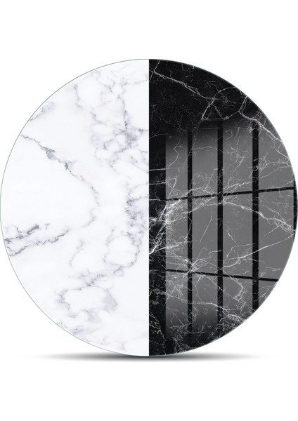 Cam Kesme Tahtası ve Sunumluk Yuvarlak Double Siyah Beyaz Mermer Desenli 30X30 cm fiyatları