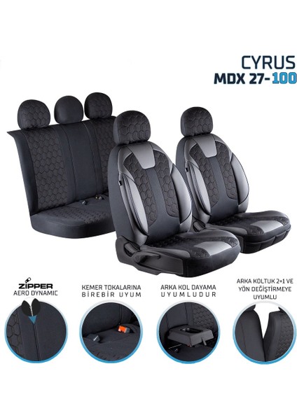 Renault Clio 2 Hb Deri Detaylı Oto Koltuk Kılıfı Ön Arka Set Cyrus Seri Siyah Scr indirimleri
