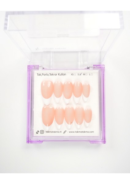 15'li Ten Rengi Uzun Badem UBDK1536FK Tekrar Kullanılabilir El Yapımı Protez Takma Tırnak - Ten Rengi-XS modelleri