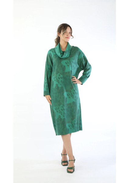 Fular Detaylı Viskoz Büyük Beden Elbise