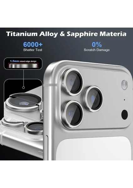 Iphone 17 Pro Gümüş Safir Kamera Koruyucu Lens Antisitatik Tam Koruma Darbelere Karsı Koruma