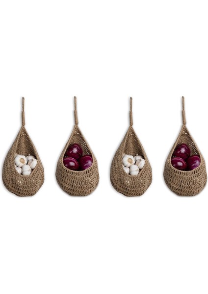 Kiler Için Asılı Sicim Soğan Sepeti Patates Sarımsak Kiler Depolama Sepetleri Boho Duvar Sepetleri 4pcs (Yurt Dışından)