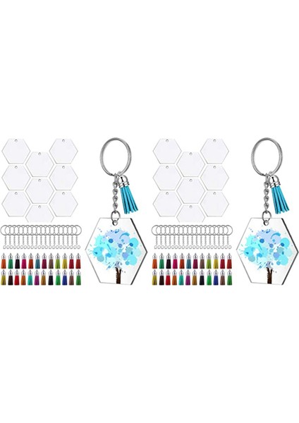 144PCS Akrilik Şeffaf Diskler Altıgen Keychain Boşluklar Takılar ve Püskül Kolye Dıy El Sanatları Için Zincirle Anahtarlama (Yurt Dışından)