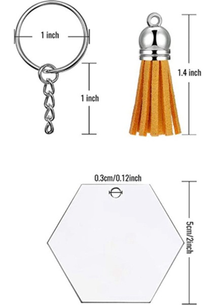 144PCS Akrilik Şeffaf Diskler Altıgen Keychain Boşluklar Takılar ve Püskül Kolye Dıy El Sanatları Için Zincirle Anahtarlama (Yurt Dışından) fiyatları