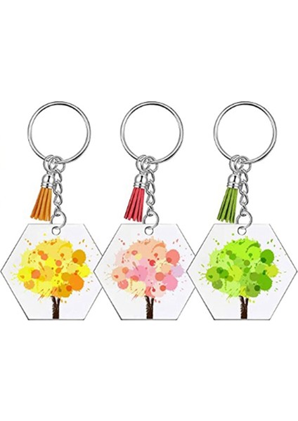 144PCS Akrilik Şeffaf Diskler Altıgen Keychain Boşluklar Takılar ve Püskül Kolye Dıy El Sanatları Için Zincirle Anahtarlama (Yurt Dışından) modelleri