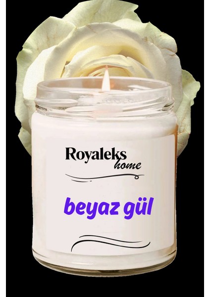 Doğal Özel Seri Kokulu Dekoratif Kavanoz Mum 210 cc - Beyaz Gül - Ryl