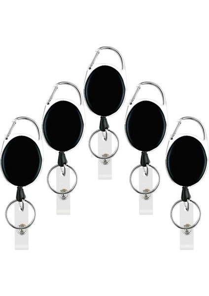 5 Paket Ağır Hizmet Geri Çekilebilir Rozet Makarası Kimlik Kart Tutucu Klipli ve Keyring Karabin Kemeri Kipi ile Key (Yurt Dışından)