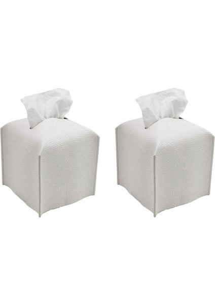2x Doku Kutusu Kapak Tutucu Kare Pu Deri Yüz Doku Kutusu Rulo Kağıt Dağıtıcı Banyo Soyunma Masası-Beyaz (Yurt Dışından)