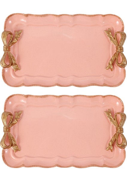 2x Avrupa Tarzı Yay Kek Depolama Tepsileri Makyaj Organizatörü Tatlı Tabak Kare Tepsisi Tepsisi Mutfak Tepsileri 12X20CM Pembe (Yurt Dışından)