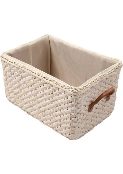 Manuel Dokuma Depolama Sepeti El Yapımı Çamaşırhane Hasır Sepetler Suniotu Organizatör Kıyafet Oyuncakları Konteyner Dekorasyon -Beyaz (Yurt Dışından)