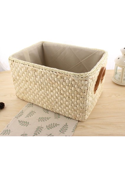 Manuel Dokuma Depolama Sepeti El Yapımı Çamaşırhane Hasır Sepetler Suniotu Organizatör Kıyafet Oyuncakları Konteyner Dekorasyon -Beyaz (Yurt Dışından) fiyatları