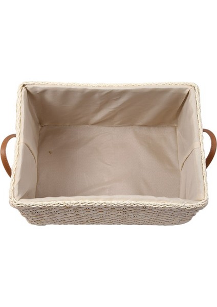 Manuel Dokuma Depolama Sepeti El Yapımı Çamaşırhane Hasır Sepetler Suniotu Organizatör Kıyafet Oyuncakları Konteyner Dekorasyon -Beyaz (Yurt Dışından) fırsatları