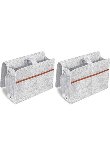 2x Yataklı Organizatör Doku Kutusu ve Su Şişesi Tutucu ile Keçe Yatak Depolama Caddy Dergi Telefon Tablet - Açık Gri (Yurt Dışından)