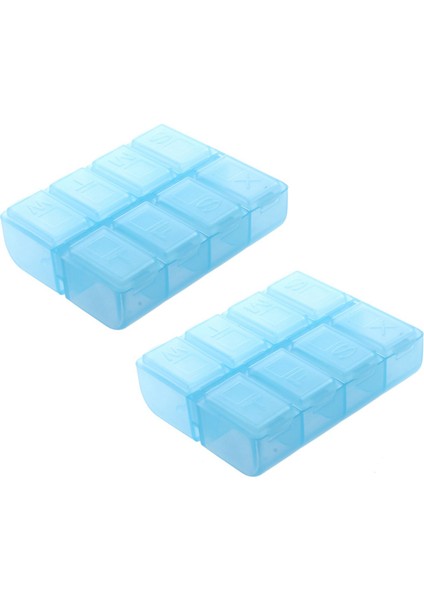 2x Plastik Dikdörtgen 8 Bölme 7 Gün Ilaç Hap Kutusu Mavi (Yurt Dışından)
