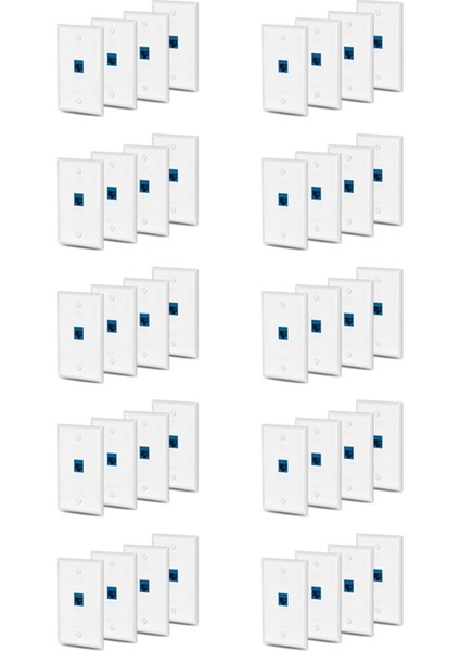 40X Cat6 Ethernet Duvar Plakası Outlet 1 Port RJ45 Ağ Kadına - Kadın Keystone Duvar Kuplörü Kriko Plakası Beyaz ve Mavi (Yurt Dışından)