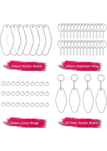 30 Set Akrilik Boş Anahtar Etiket Kiti 30 Motel Otel Şekli Akrilik Saç 30 Anahtar Yüzük ve 30 Atlama Halkası (Yurt Dışından) fiyatları
