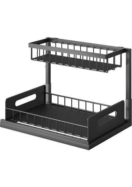 Bardak ve Kancalı Lavabo Mutfak Organizatörü Altında 2 Katmanlı L Şekilli Raf Kayar Çekmeceli Lavabo Depolama Altında Çekin (Yurt Dışından)