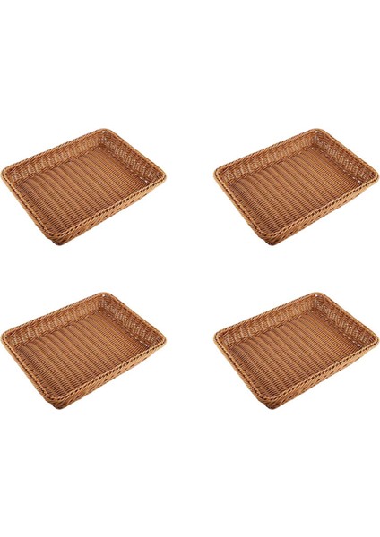 4x Plastik Rattan Sepet Ekmek Sepeti Ekmek Dükkanı Süpermarket Ekran Sepet Dokuma Masa Gıda Meyve Kahverengi (Yurt Dışından)