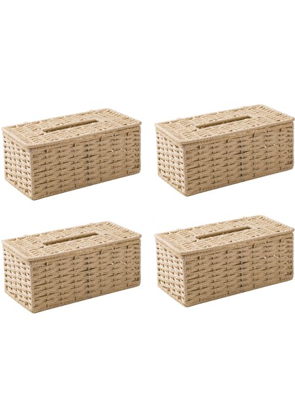 4x Rattan Doku Kutusu Vintage Peçete Tutucu Kasa Dağınık Depolama Konteyneri Kapağı Oturma Odası Masası Dekorasyonu (Bej) (Yurt Dışından)