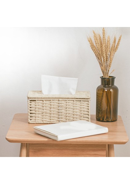4x Rattan Doku Kutusu Vintage Peçete Tutucu Kasa Dağınık Depolama Konteyneri Kapağı Oturma Odası Masası Dekorasyonu (Bej) (Yurt Dışından) modelleri