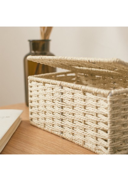 4x Rattan Doku Kutusu Vintage Peçete Tutucu Kasa Dağınık Depolama Konteyneri Kapağı Oturma Odası Masası Dekorasyonu (Bej) (Yurt Dışından) fırsatları