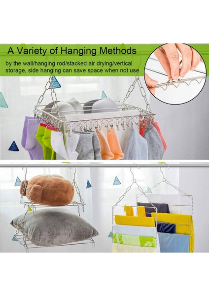 2x Çok Fonksiyonlu Giysiler Kurutma Rafı Paslanmaz Çelik Çamaşır Giysisi Takılı Kıyafetler Havlular Çoraplar Için Askı (Yurt Dışından) fırsatları