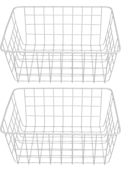 2 Paket Tel Depolama Sepetleri Çiftlik Evi Metal Tel Sepet Dondurucu Depolama Organizatör Kutuları Tutamaklı (Beyaz) (Yurt Dışından) fiyatları