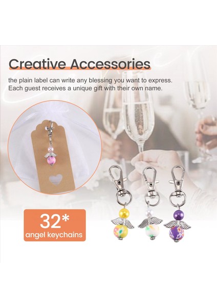 Guardian Angel Kolye Yıldız Kolye ile Angle Anahtar Yüzük Şanslı Konuk Leri Düğün Kızlar Organza Çantası ile Guardian Angel (Yurt Dışından) indirimleri