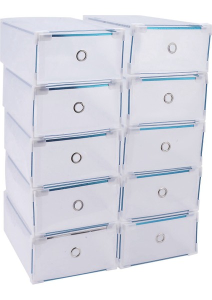 10 Paket Plastik Istiflenebilir Ayakkabı Depolama Organizatörü Temiz Çekmece Kutusu Metal Çerçeve (Yurt Dışından)