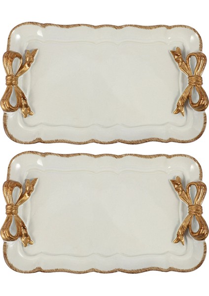 2x Avrupa Tarzı Yay Kek Depolama Tepsileri Makyaj Organizatörü Tatlı Tabak Kare Dekor Tepsisi Mutfak Tepsileri 12X20CM Beyaz (Yurt Dışından)