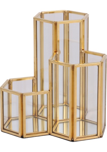 2x Cam Bakır Altıgen Kompozit Kalem Tutucu Makyaj Fırçası Cam Kutu Çok Fonksiyonlu Masaüstü Organizatör Ofis Aksesuarları (Yurt Dışından) modelleri