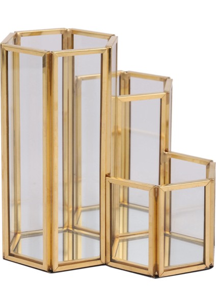 2x Cam Bakır Altıgen Kompozit Kalem Tutucu Makyaj Fırçası Cam Kutu Çok Fonksiyonlu Masaüstü Organizatör Ofis Aksesuarları (Yurt Dışından) indirimleri