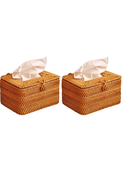 2x Dikdörtgen Kağıt Rafı Rattan Doku Kutusu Zarif Ev Dekorasyonu El Yapımı Masaüstü Doku Konteyneri Peçete Saklama Çantası (Yurt Dışından)