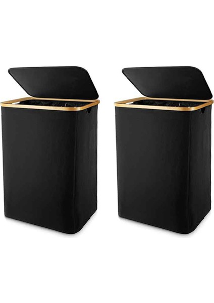 Kapaklı 2x Çamaşır Sepeti Çıkarılabilir Çamaşır Torbası ile Siyah Çamaşır Sepeti - Banyo ve Yatak Odası Için Çamaşırhane Sıralayıcısı (Yurt Dışından)