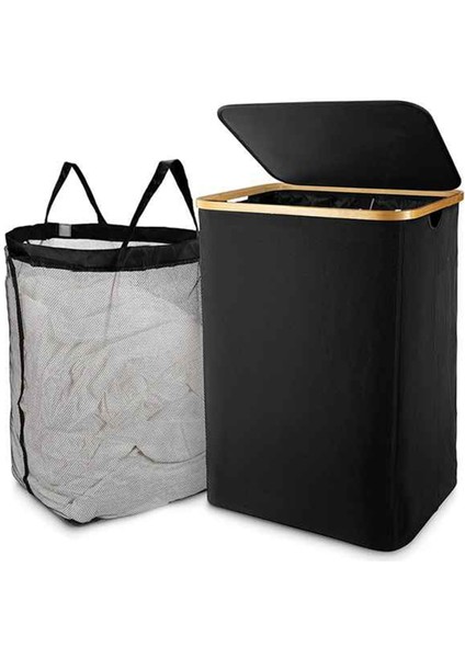 Kapaklı 2x Çamaşır Sepeti Çıkarılabilir Çamaşır Torbası ile Siyah Çamaşır Sepeti - Banyo ve Yatak Odası Için Çamaşırhane Sıralayıcısı (Yurt Dışından) fiyatları
