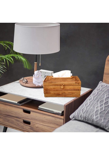 2x Kağıt Raf Rattan Doku Kutusu Zarif Ev Dekorasyonu El Yapımı Masaüstü Doku Konteyneri Peçete Depolama Çantası (Yurt Dışından) fırsatları