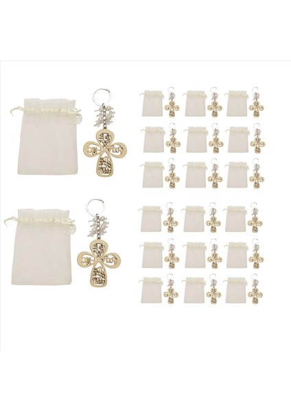 20PCS Vaftiz Lehine Anahtarlık Çapraz Ahşap Anahtar Yüzük Vaftiz Ahşap Tasarım Anahtar Yüzük Ilk Cemaat Için Çanta ile (Yurt Dışından) fırsatları