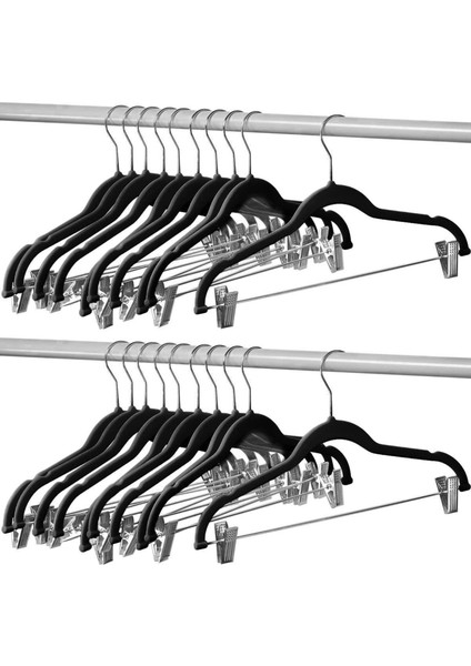 20 Paket Kıyafetli Klipsli Siyah Kadife Askıları Etek ve Kıyafet Askı Pantolonları Için Kullanıyor Ultra Ince Kayma Yok (Yurt Dışından)