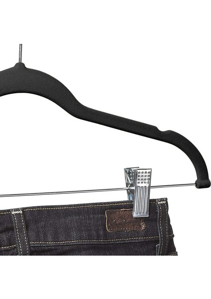 20 Paket Kıyafetli Klipsli Siyah Kadife Askıları Etek ve Kıyafet Askı Pantolonları Için Kullanıyor Ultra Ince Kayma Yok (Yurt Dışından) modelleri