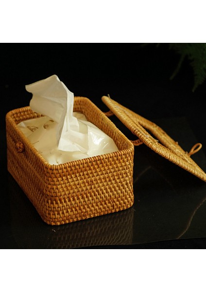 2x Dikdörtgen Kağıt Rafı Rattan Doku Kutusu Zarif Ev Dekorasyonu El Yapımı Masaüstü Doku Konteyneri Peçete Saklama Çantası (Yurt Dışından) modelleri