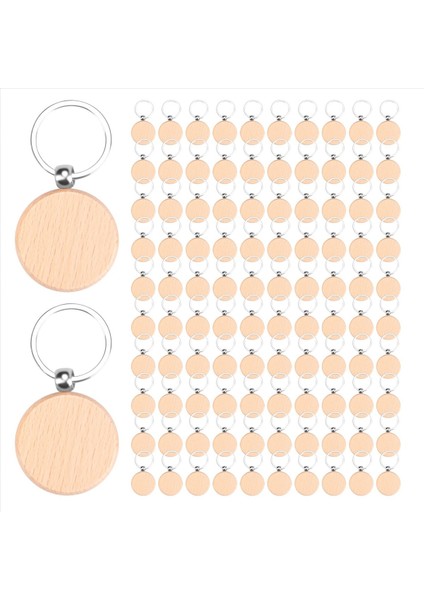 100 Bölüm Ahşap Anahtarlık Boşluklar Toplu Yuvarlak Ahşap Gravür Boşluklar Bitmemiş Ahşap Anahtarlık Anahtar Etiketi B (Yurt Dışından)
