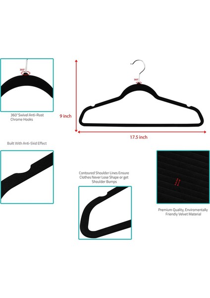 Premium Slip Olmayan Velvet Askılar - Ağır Hizmet - Palto Takım Askı - Siyah (50 Paket) (Yurt Dışından) indirimleri