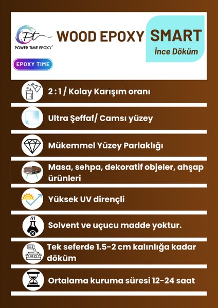 7.5 kg Wood Epoxy Smart / Ultra Şeffaf ve Parlak Epoksi Reçine Ince Döküm fiyatları