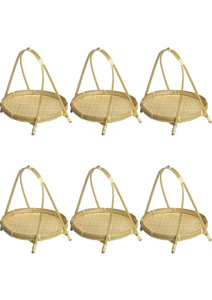 6x Bambu Dokuma Saman Sepetleri Katman Raf Hasır Meyve Ekmek Depolama Yuvarlak Plaka Stand Tek Katman (Yurt Dışından)
