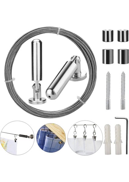 Sanat Ekran Için 2x Duvar Montaj Perdesi Tel Çubuk Seti - Paslanmaz Çelik Fotoğraf Asma Tel Camsline Tel (5 Metre) (Yurt Dışından) modelleri