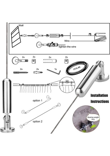 Sanat Ekran Için 2x Duvar Montaj Perdesi Tel Çubuk Seti - Paslanmaz Çelik Fotoğraf Asma Tel Camsline Tel (5 Metre) (Yurt Dışından) fırsatları