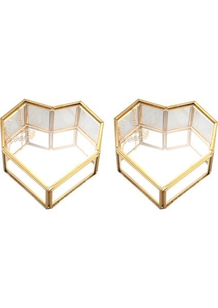 2x Flip Aşk Kalp Şeklinde Geometrik Cam Cam Cam Yüzük Kutusu Zarif Eşsiz Düğün Takı Kutusu Yüzük (Yurt Dışından)